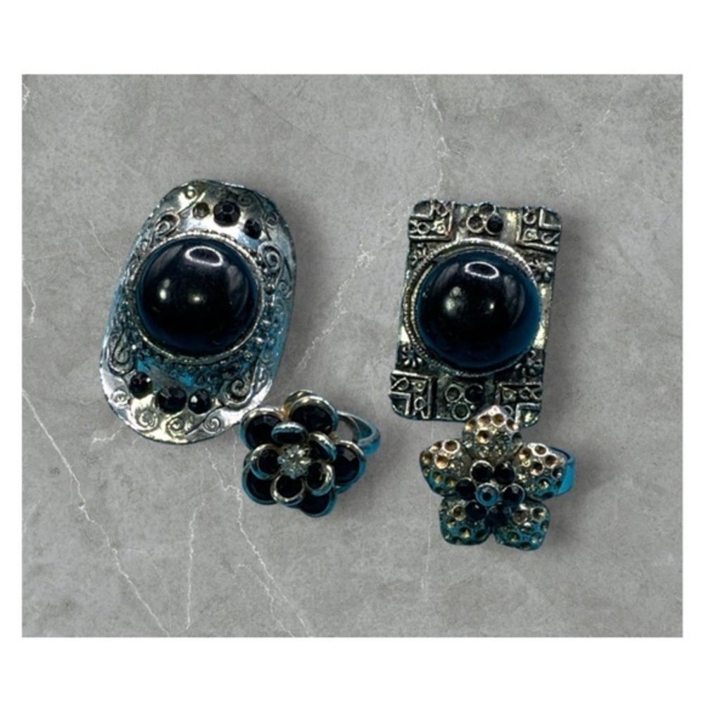 Antique Silver & Black Primal Hematite Adjustable Rings